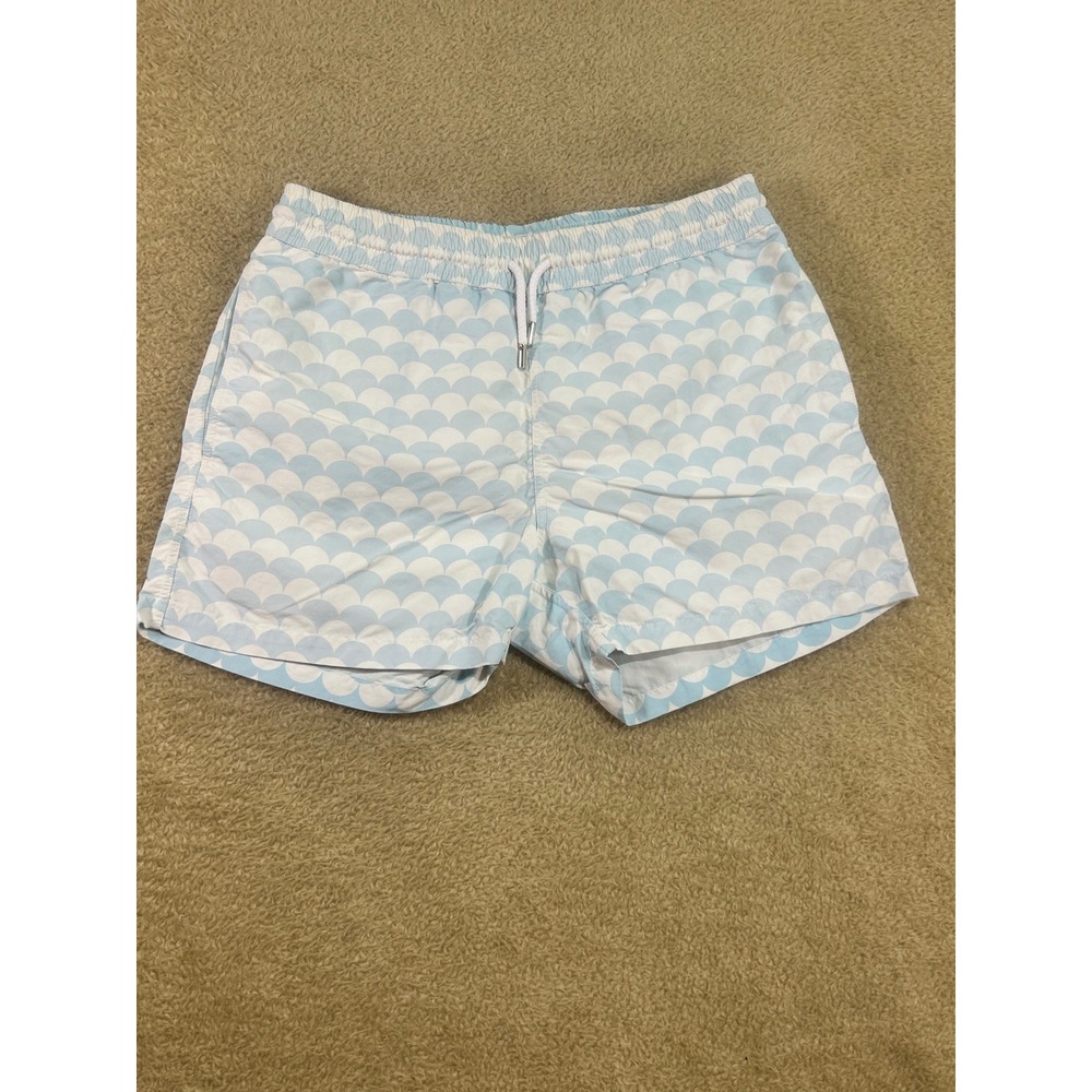 Frescobol Carioca Mens Swim Trunks Size Medium Blue‎ White Scallop Pattern
